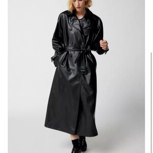 Urban Outfitters Women's Black Trench Faux Leather Coat
